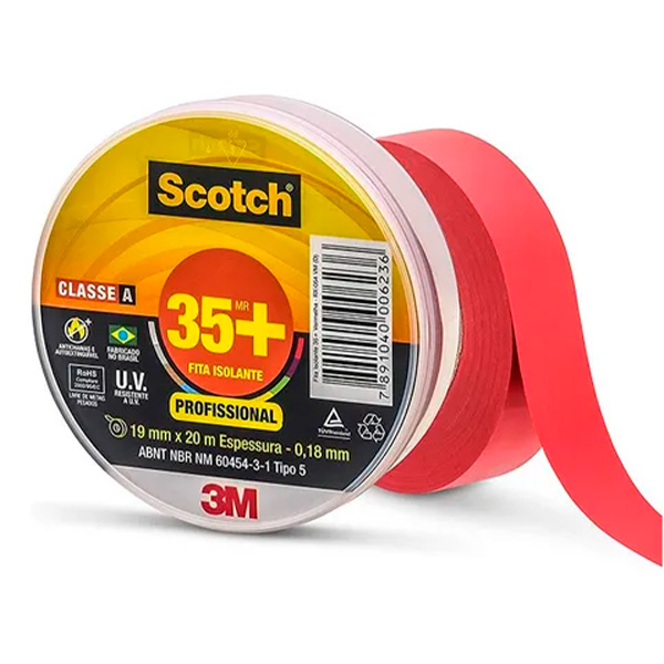 CINTA SCOTCH 35 ROJO 3/4"X20M  100ROL/CAJA 3M