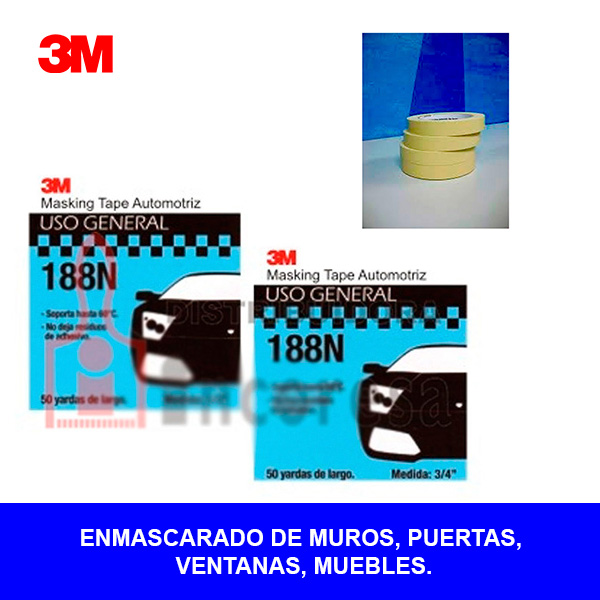 MASKING TAPE AUTOMOTRIZ 188N USO GENERAL 3/4X50MTS